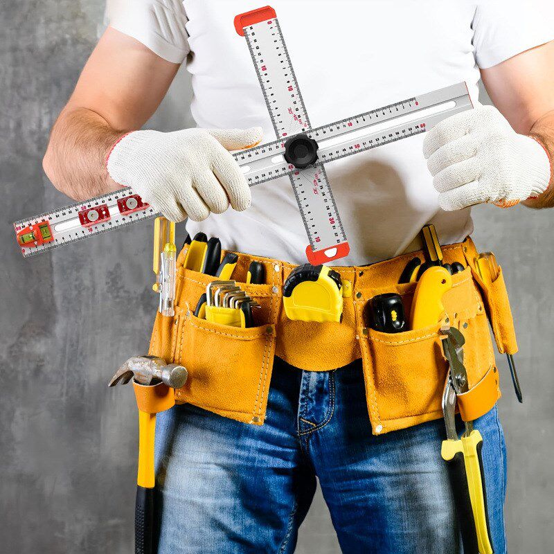 木工多功能二合一打孔定位尺组合角尺丁字尺T型尺拉手打孔定位尺