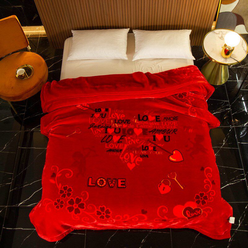 婚庆拉舍尔毛毯结婚双层毯子大红色双人加厚盖毯被子毛毯冬季绒毯