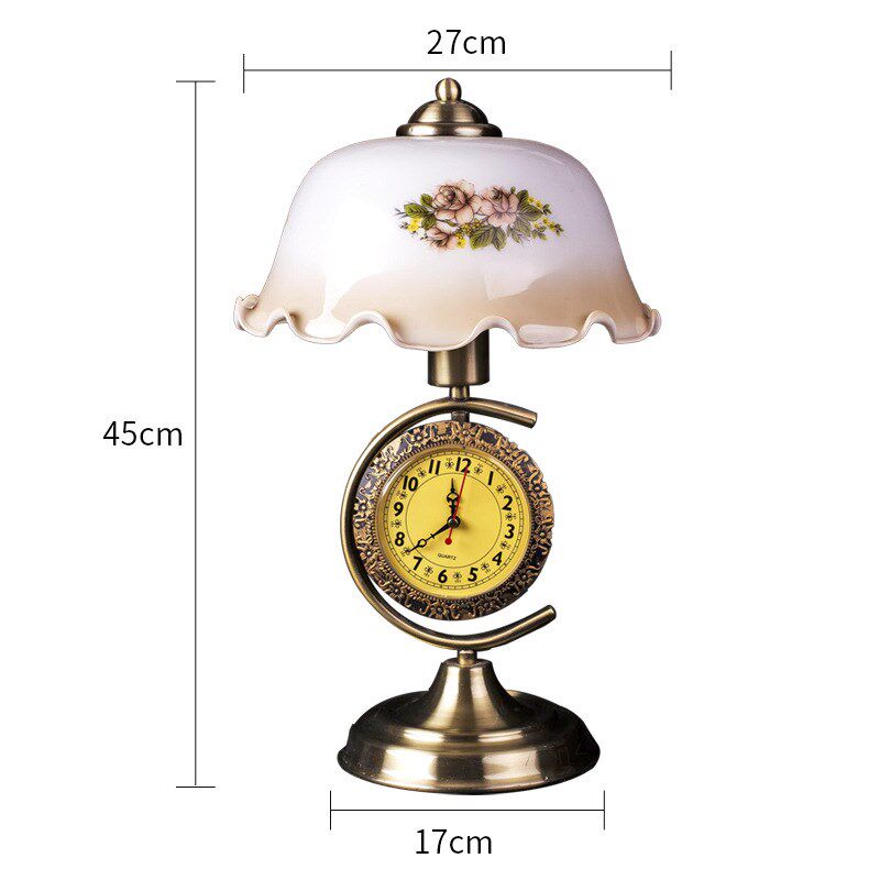新中式复古怀旧风卧室台灯 民国风格书房客厅带钟表装饰床头柜灯