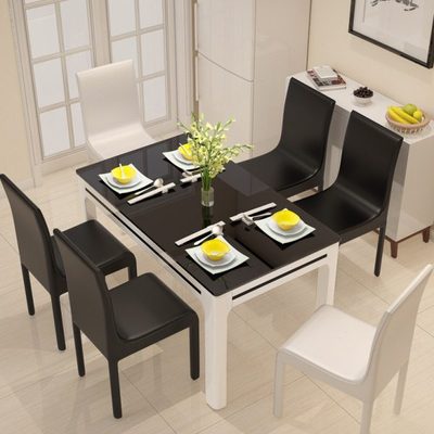钢化玻璃餐桌椅组合简约现代小户型烤漆白色饭桌4人6人餐桌