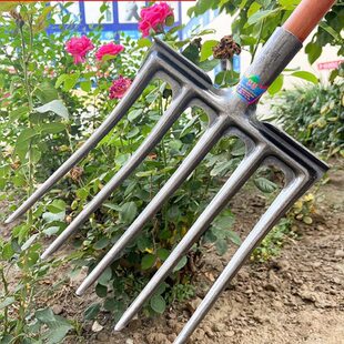 新型一体五齿钢叉农用翻土挖地挖葱姜蒜四股加厚锰钢叉子翻地松土