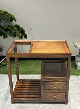 南美胡桃木茶水柜实木茶几双抽茶水柜茶水车边柜实木烧水柜茶边柜