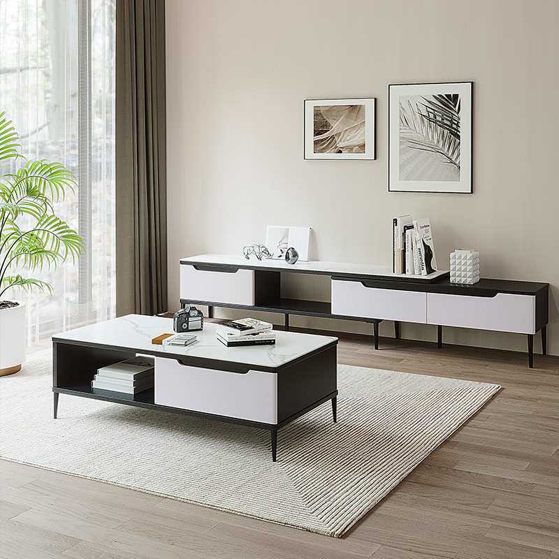 双虎家私 岩板茶几简约现代家用大理石纹小户型客厅电视柜组