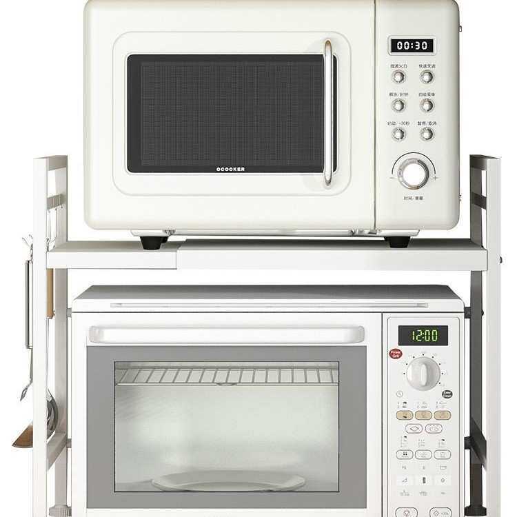 皓喜双层伸缩微波炉架调料瓶架烤箱架厨房收纳架烤漆落地置物架子