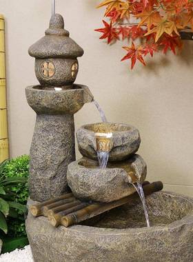 日式园庭院鱼池景观阳FS74702台院子花造景布置别泉墅户外流水喷