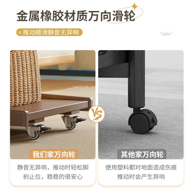 新款实木沙发边几可移动客厅带轮侧边柜床头置物架家用茶几小桌子