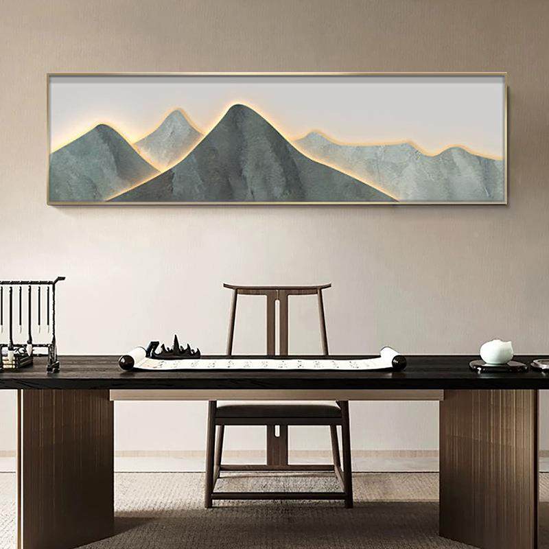 光新中式画WS890647横版山水壁头画床沙发背景轻奢灯挂背有靠山茶