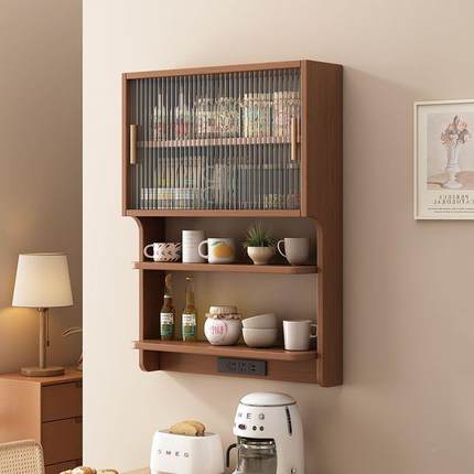 大柜容量壁VCA壁柜实木悬吊浮柜挂餐边餐桌一体家用小户型柜挂墙