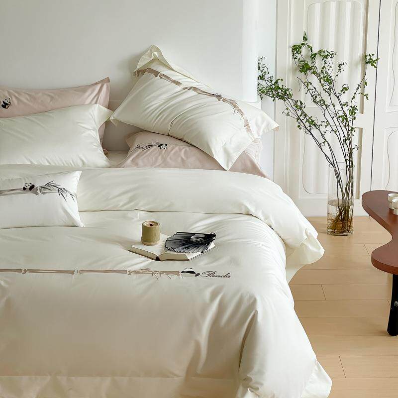 轻奢风全棉刺绣件套长绒棉缎贡简棉约四被套纯四季床上用品尚帛家