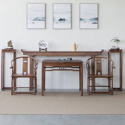 新中式黑胡桃木条案玄关中堂六件套宋式美学神台堂翘头端景台家具