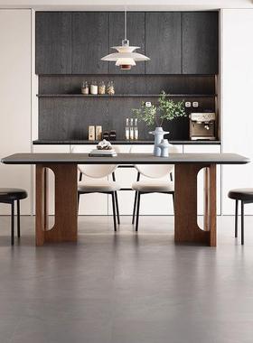 中古白EEV风形实木岩板餐桌椅家组合意式极简用2025新款长方饭桌