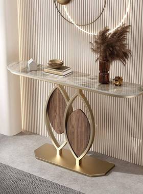 入户轻jj10586奢关极简玄风桌玄关柜靠墙半圆端景台意式格岩板创