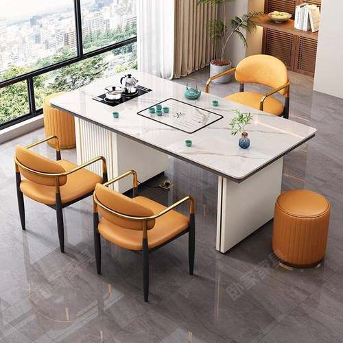 Eh体d岩板茶桌一一整套轻奢现代简约家公WYK用办椅多功能茶台泡茶