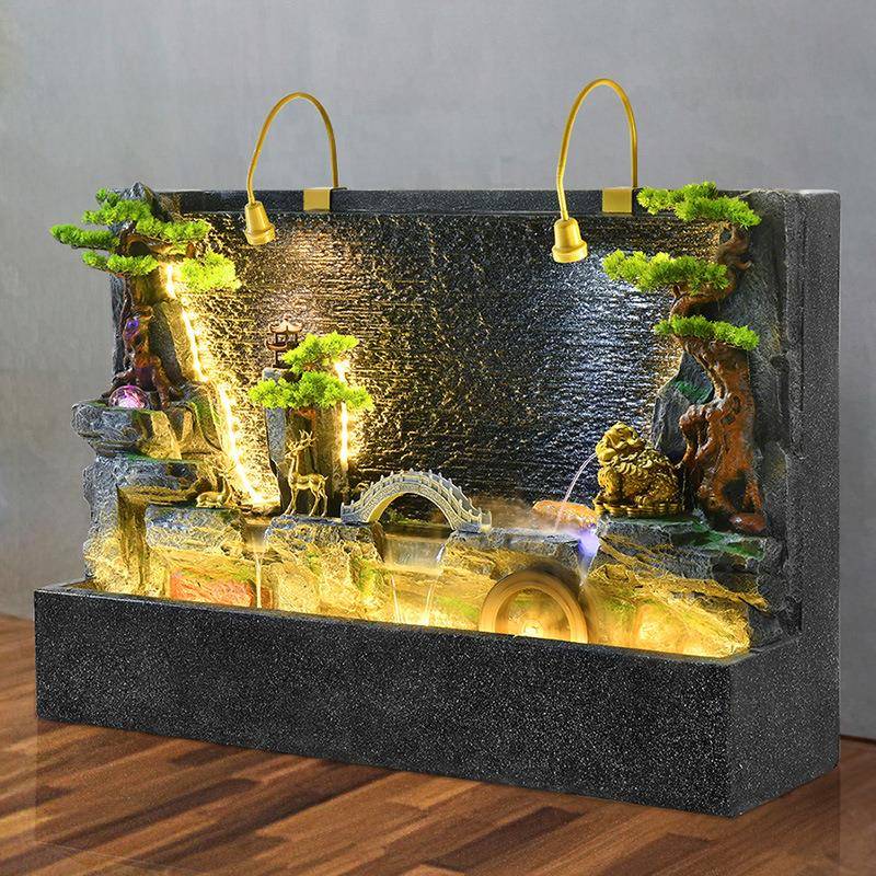 假山流水客喷泉玄关水幕墙酒店屏风招财厅装饰庭院景观落品地LMH