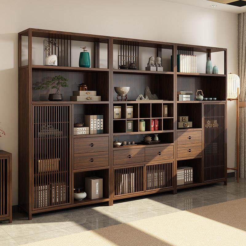 新中式乌金木实木家具组合书柜博古架现代简约收纳柜储物橱隔断柜