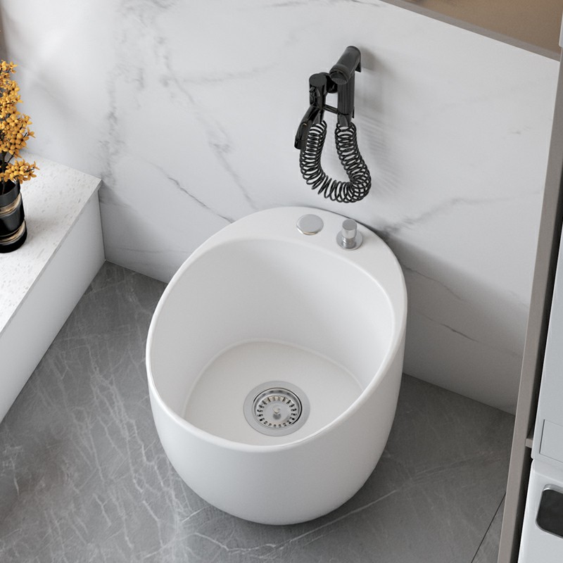 陶爵士阳台蛋形拖把池家用化妆室大号陶瓷圆形拖布池X落地式泡脚