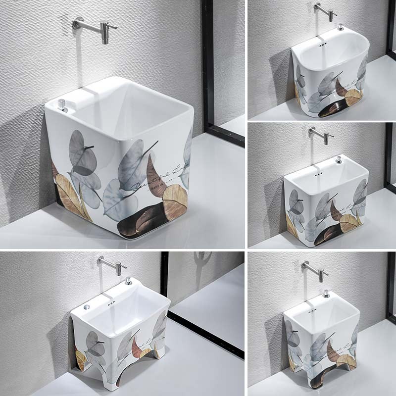 卫生间陶瓷北欧拖把池 家用落地式拖布盆 阳台方形小Y号墩布池洗