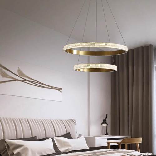 现代创意餐中厅吊灯大厅灯大厅气意式圆环804形极简奢客吊轻灯山
