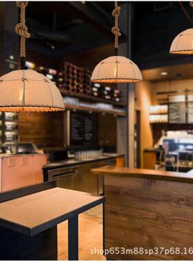 L549OFT怀旧复古麻布麻绳吊灯美式村约灯饰创布艺意餐厅乡民宿简