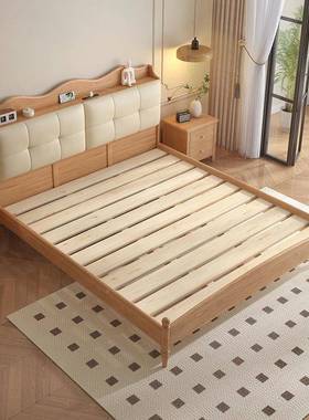 C5高卧室床1.5米1.8米大户型原木色子架床全小实木双人床箱