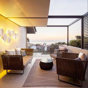 ?户外沙室发庭院组合台水防晒藤防椅阳沙638发双人外别墅露台藤编