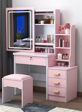 带灯梳妆台卧室现代约白经色式化妆台济型板推拉镜化妆桌NDE简LED