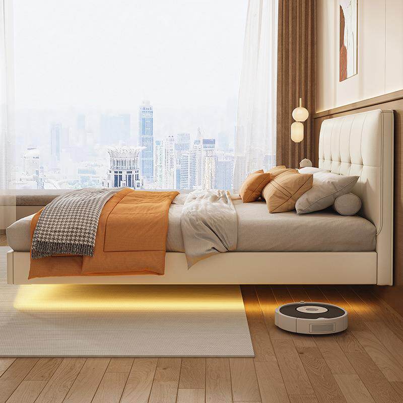 悬浮床奶油风床意现代简约轻奢软双人床式PQM极简包小户皮型皮艺