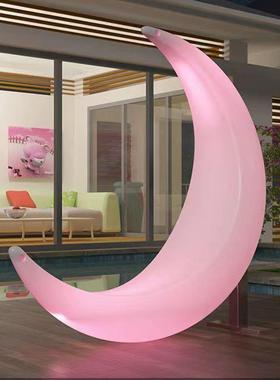 202003户外发网光月灯秋千LED景观民宿装饰吊椅红月牙秋千氛围道