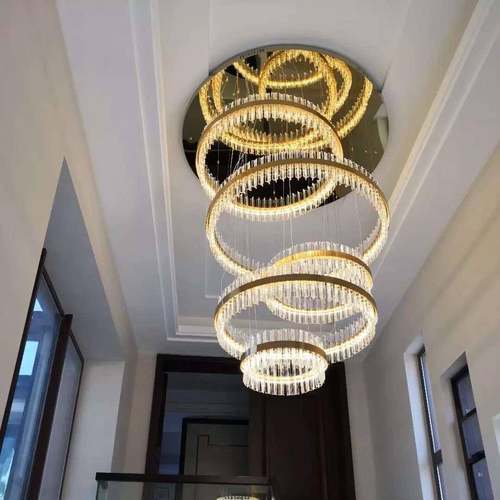 轻水晶奢客厅吊灯现简433约别代复式楼梯灯餐厅墅吊灯创意工程大
