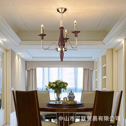 法式烛108蜡吊灯桃木色客厅灯中古风吊灯式复美古蜡胡烛灯客厅卧