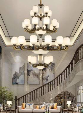 新中式复大式楼楼大吊灯三层别68121墅厅梯灯现楼代简约楼中中国