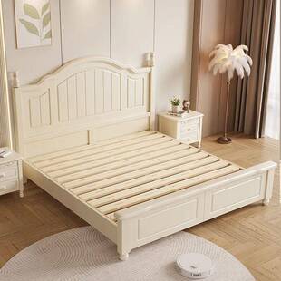 美式白色实木床双人1.8x2米现代简约1.5m奶油风1.2米田园儿童房