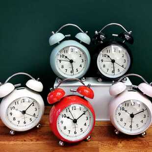 金属打铃小闹钟时钟静音 学生起床响亮 复古装饰准时带灯