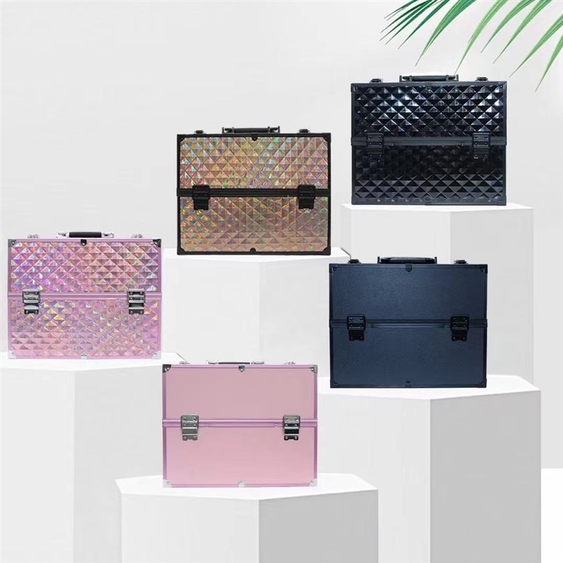 新款大号三层铝合金手提化妆箱大容量多层美甲纹T绣美容工具箱美