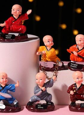 创意功夫小和尚卡通禅意少林沙弥树脂模型摆件汽车装饰品家居摆设