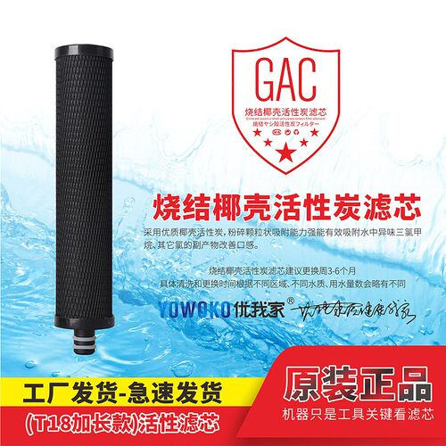 YOWOKO优我家净水器滤芯烧结椰壳活性炭滤T18插口黑网净水机滤芯