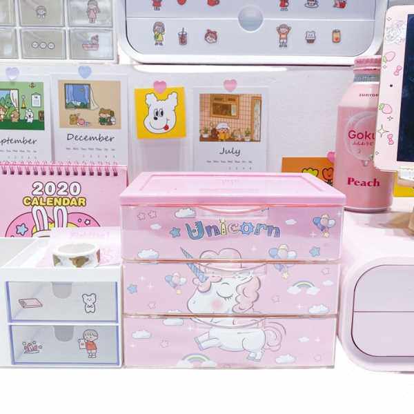 包邮！美乐蒂桌面大容量抽屉收纳盒学生桌面整理粉色文具收纳柜