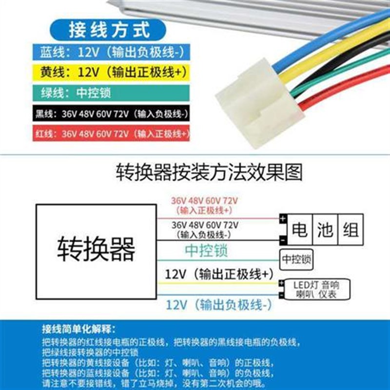 电动俩三四轮车DC转l换器48v60v72v转12v30A电动汽车转换器大功率