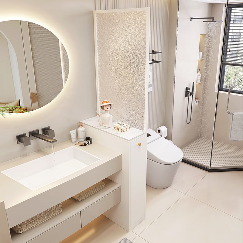 浴室边柜侧柜岩板洗漱台卫生间收纳夹缝柜拉篮半墙防水隔断窄柜