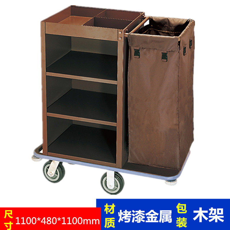 宾馆布草车酒店客房服务车不锈钢推车双边房口车清洁保洁车工作车