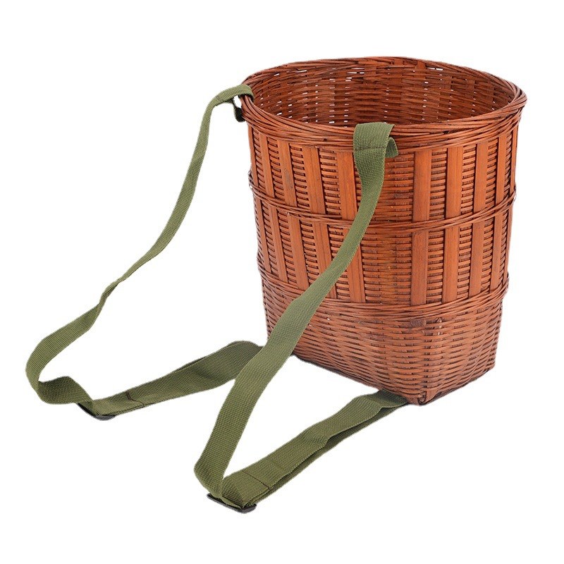 竹编圆背篓茶叶竹筐采摘道具舞蹈道具收纳筐小号特大号加重承重力