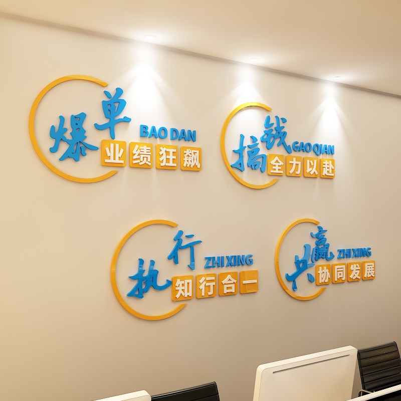 公司背景墙团队办公室墙面装饰励志标语墙贴企业文化墙会议室布置