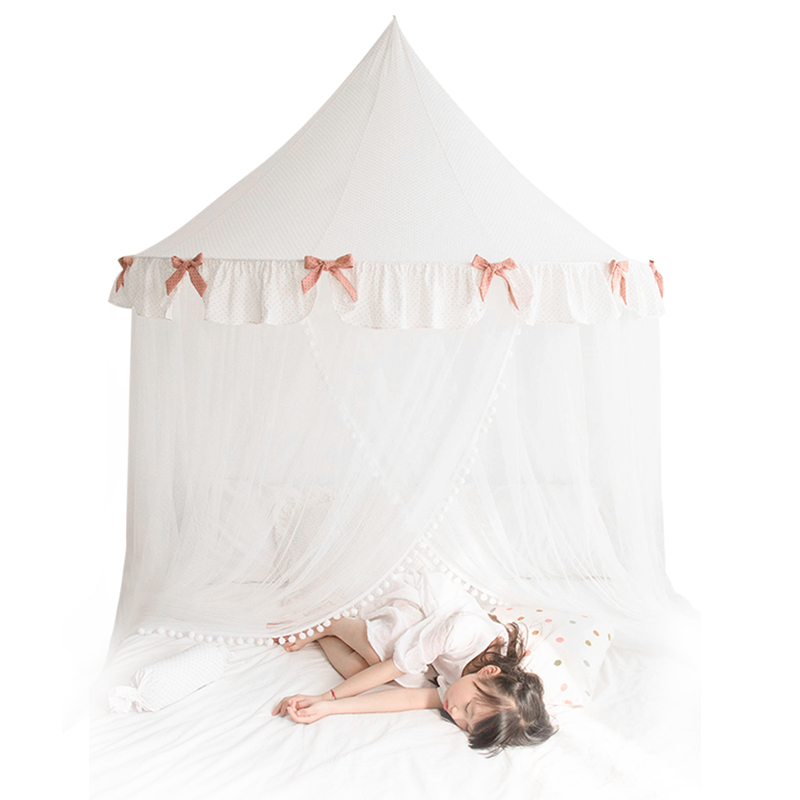 蚊帐家用免安装1.5米1.8m圆顶吊顶幔帐韩式卧室纯棉波点防蚊床幔