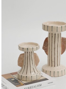 中古风陶瓷手绘线条烛台样板间售楼处玄关柜茶几软装饰品摆件