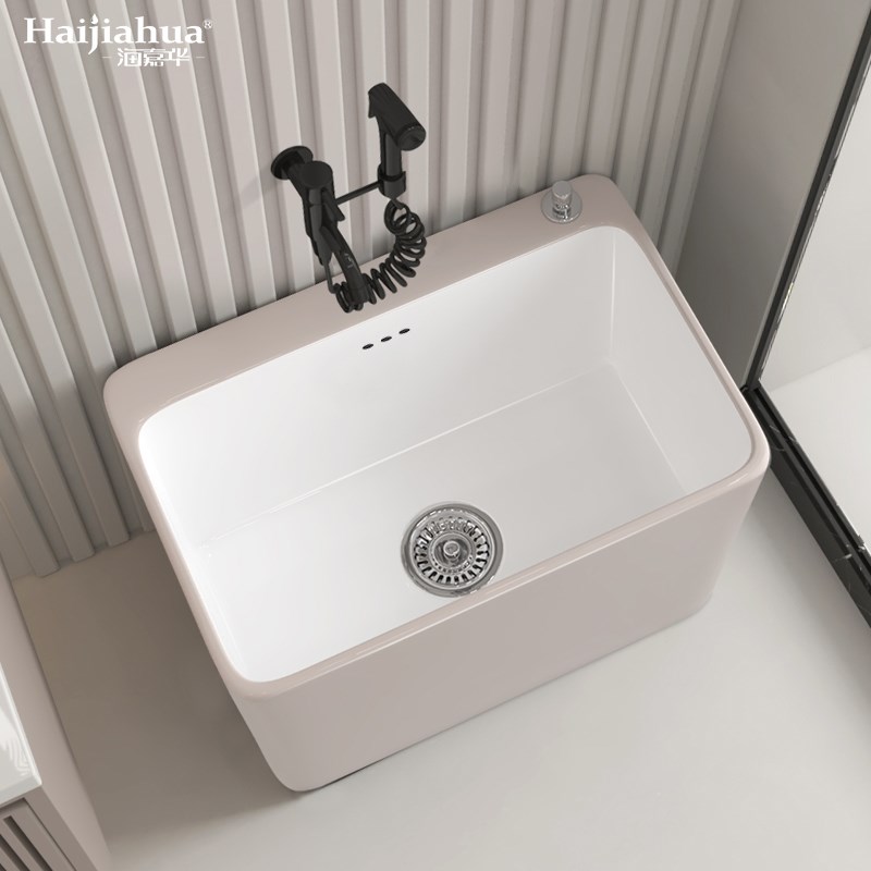 新款奶油风拖把池家用阳台落地式拖布池长方形墩布池防溅水拖把盆