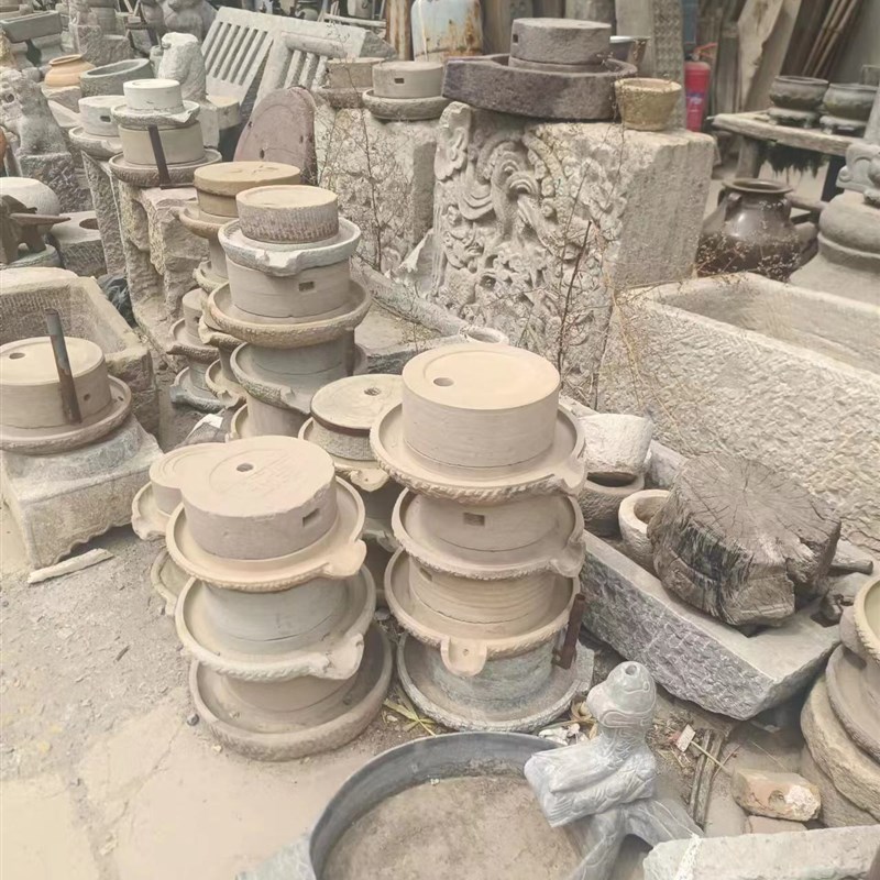 怀旧老物件小石磨推磨石户外摆件装饰道具