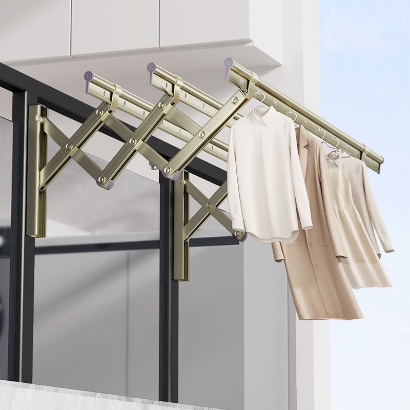 阳台伸缩晾衣架户外折叠推拉式窗外晒衣架加粗室外晾衣杆晒被子架