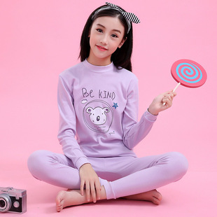 少女纯棉半高领发热衣裤薄款中学生秋H衣卫生裤儿童全棉棉毛衫女