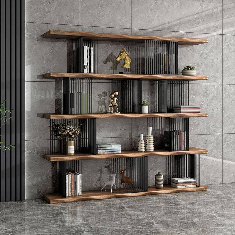 美式实木满墙多层置物架客厅靠墙书柜办公室落地书架隔断一体收纳