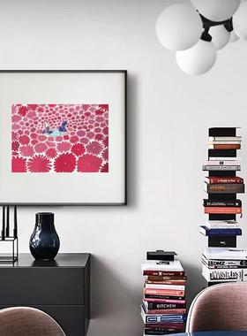 粉红色的日落法国插画现师方复古饰油画形代简约装画客厅QB202009